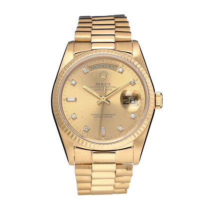 Rolex 18K Yellow Gold Diamond 36mm Oyster Perpetual Day-Date President Watch Champagne 18238 1 of 7