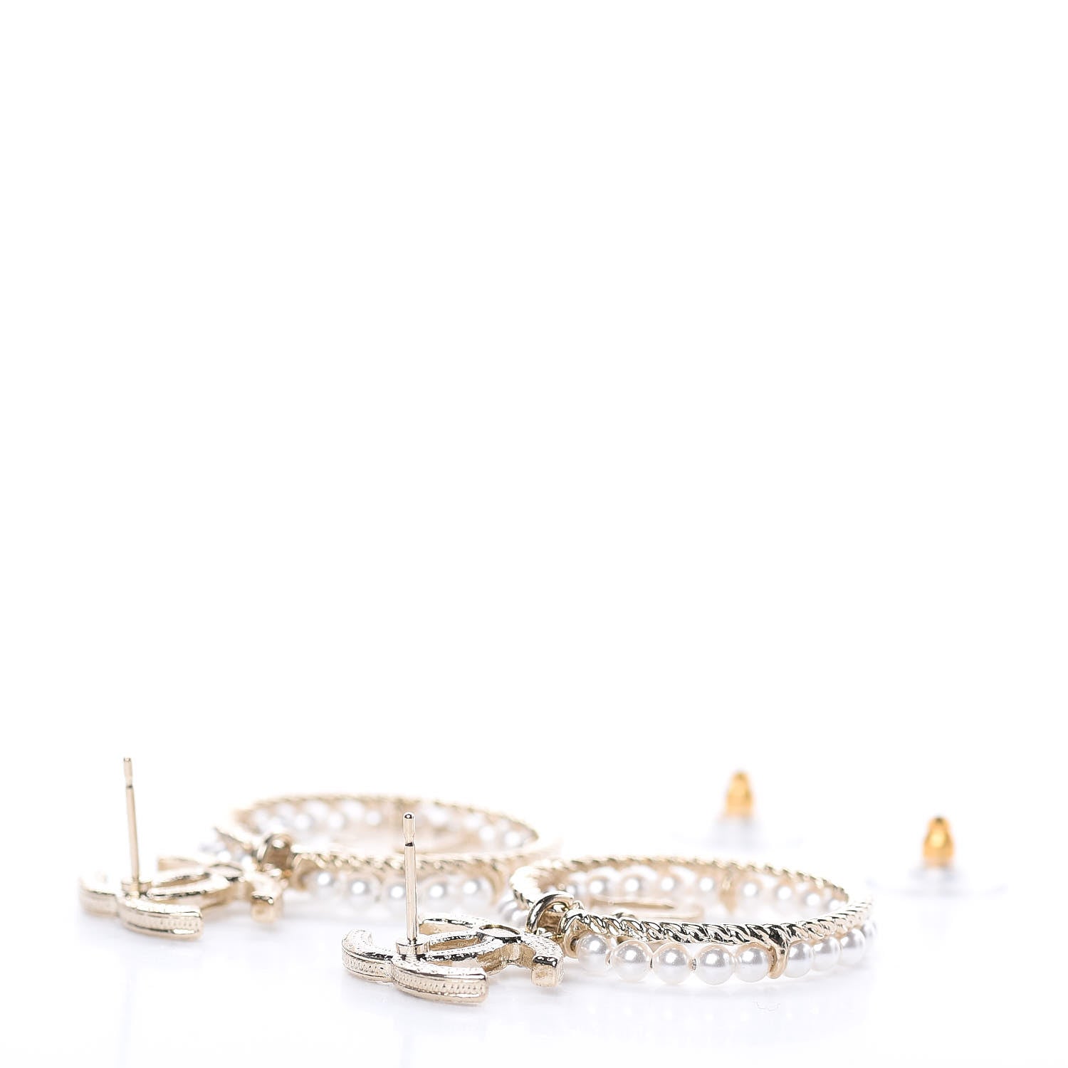 Chanel Crystal Pearl Charms CC Drop Earrings Gold 3 of 5