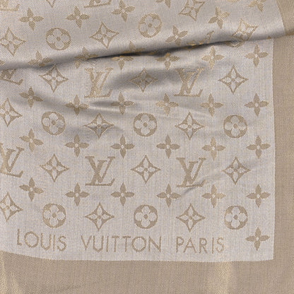 Louis Vuitton LOUIS VUITTON Silk Lurex Wool Monogram Shine Shawl Greige 2 of 3