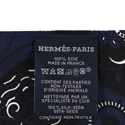 Hermes Silk Festival Des Amazones Bandana Fringed Twilly Bleu Black 3 of 3
