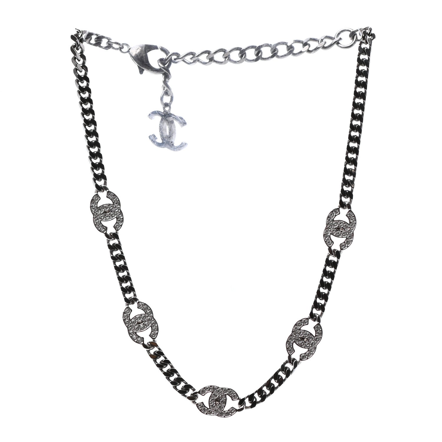 Chanel Ruthenium Crystal Chain CC Choker Silver 3 of 5