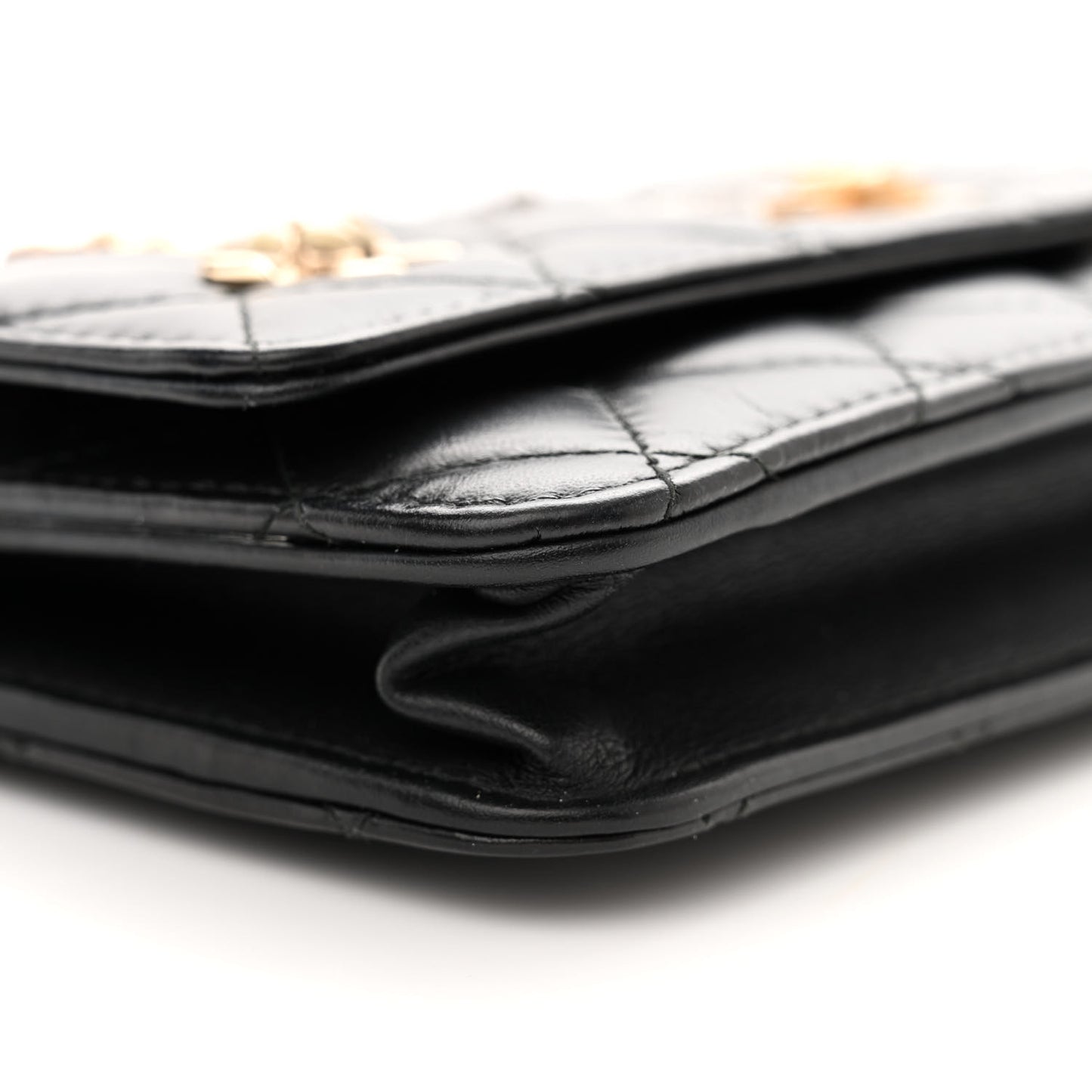 Aged Calfskin Quilted Lucky Charms 2.55 Reissue Wallet On Chain WOC Black