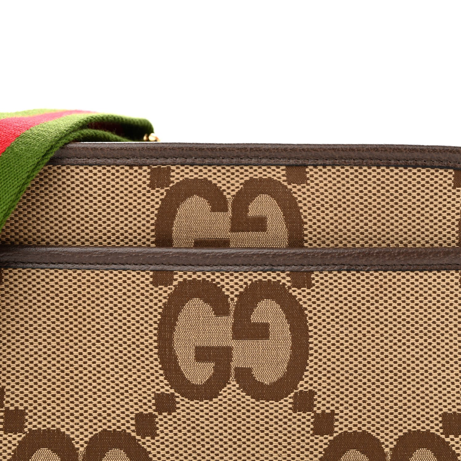 Gucci Monogram Jumbo GG Textured Dollar Calfskin Web Mini Crossbody Bag Camel Ebony New Acero 8 of 10