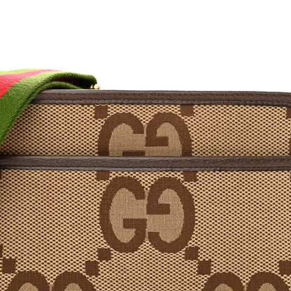 Gucci Monogram Jumbo GG Textured Dollar Calfskin Web Mini Crossbody Bag Camel Ebony New Acero 8 of 10