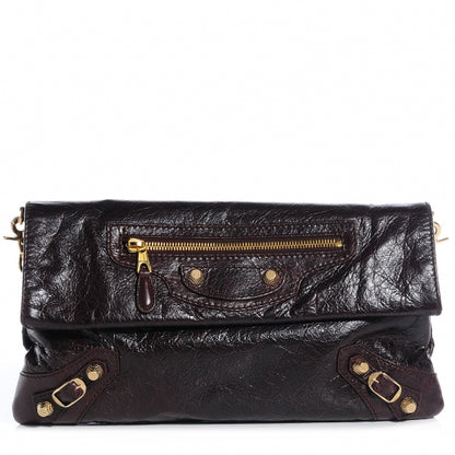 Balenciaga Agneau Giant 12 Gold Hardware Envelope Strap Clutch Cigare Fonce 1 of 10