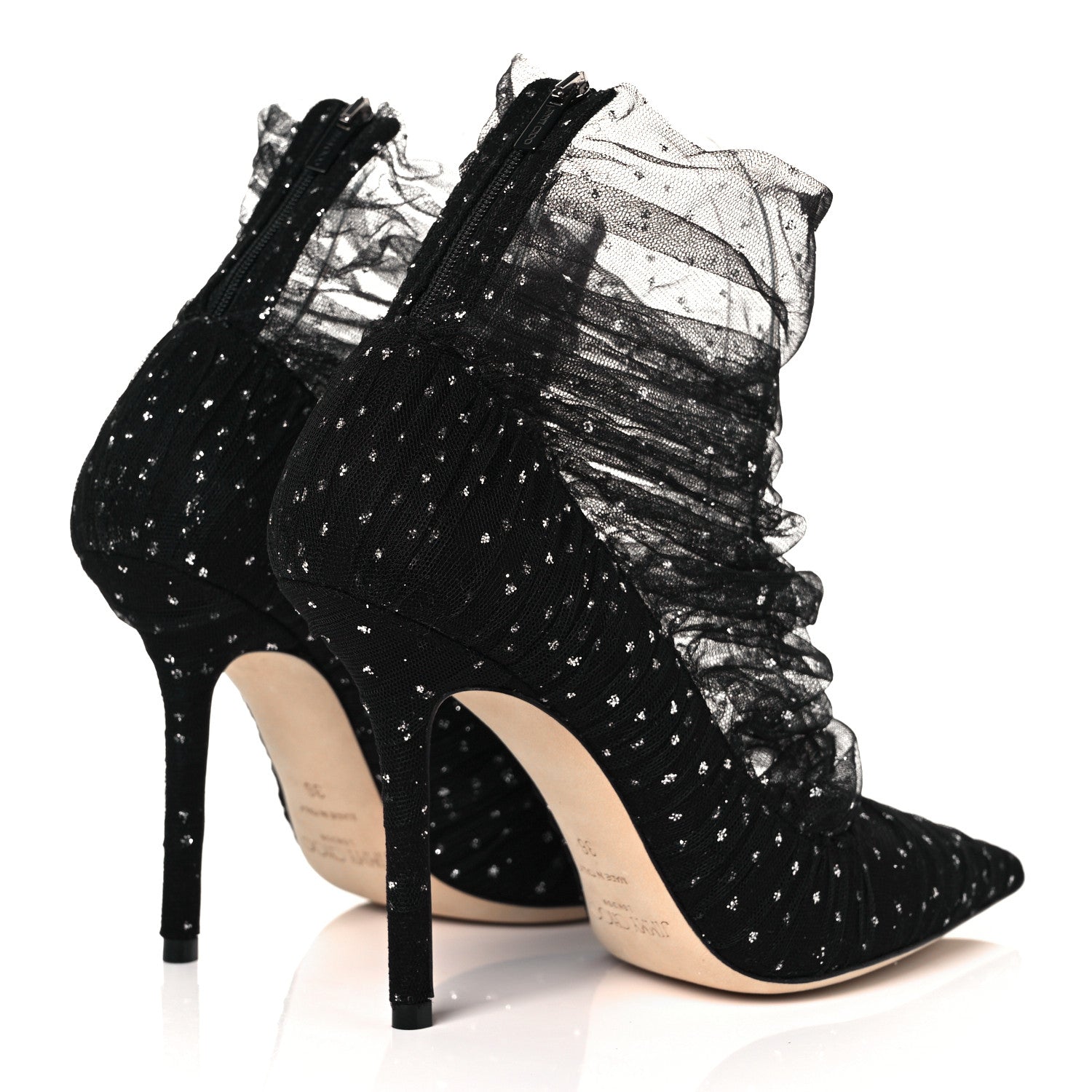 Jimmy Choo Suede Tulle Lavish 100 Pumps 36 Black Silver 4 of 7