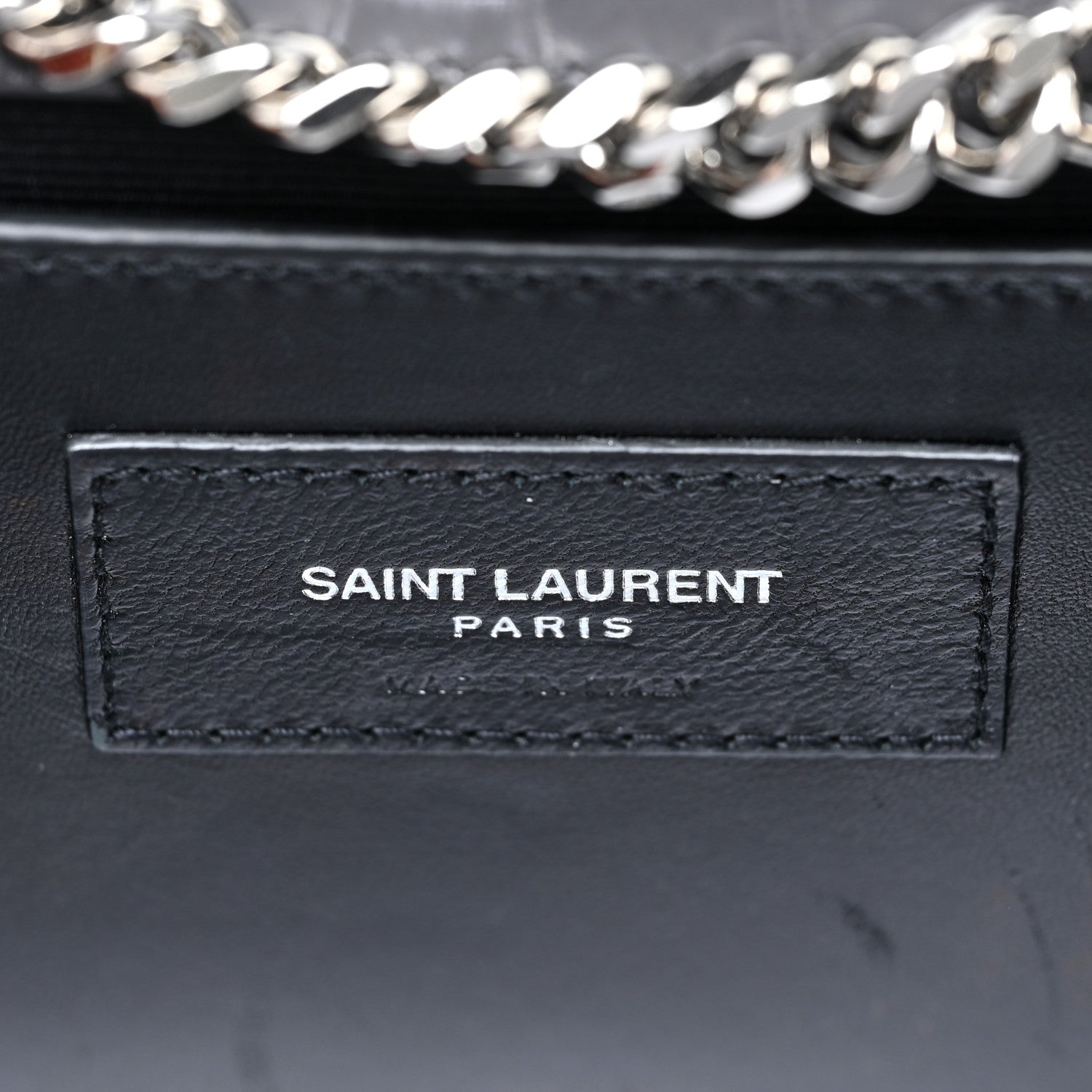 Saint Laurent Calfskin Crocodile Embossed Medium Classic Monogram Kate Tassel Satchel Dark Grey 5 of 11