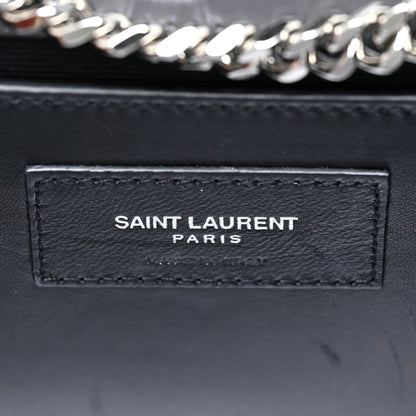 Saint Laurent Calfskin Crocodile Embossed Medium Classic Monogram Kate Tassel Satchel Dark Grey 5 of 11