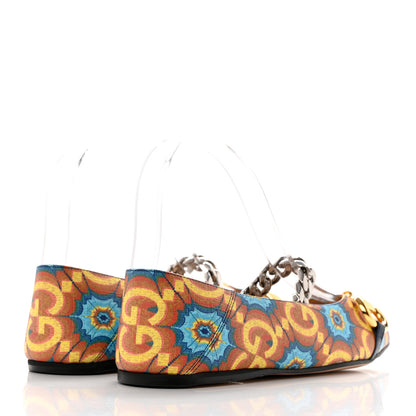 Gucci GG Supreme Kaleidoscope Calfskin Deva Horsebit Chain Embellished Flats 37.5 Blue Orange Multicolor Blue Agata 4 of 9