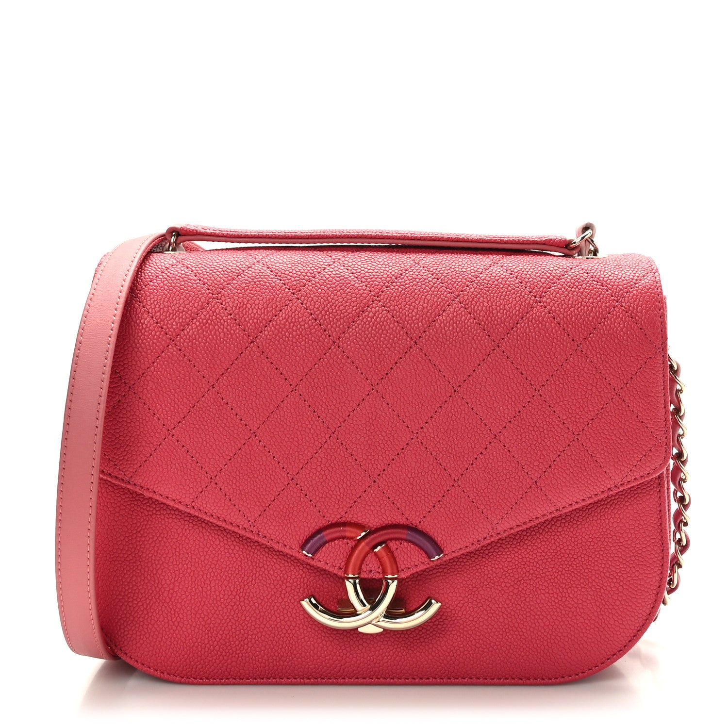 Chanel Grained Calfskin Quilted Medium Cuba Top Handle Flap Pink 1 of 9