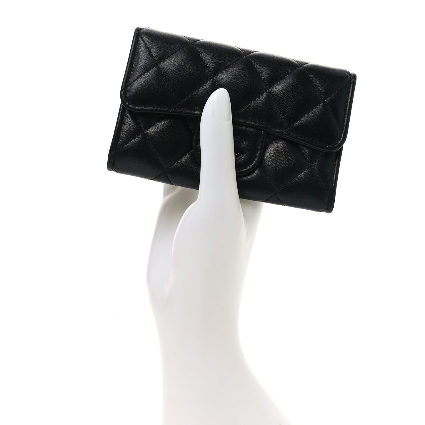 Lambskin Quilted Flap Card Holder Wallet So Black