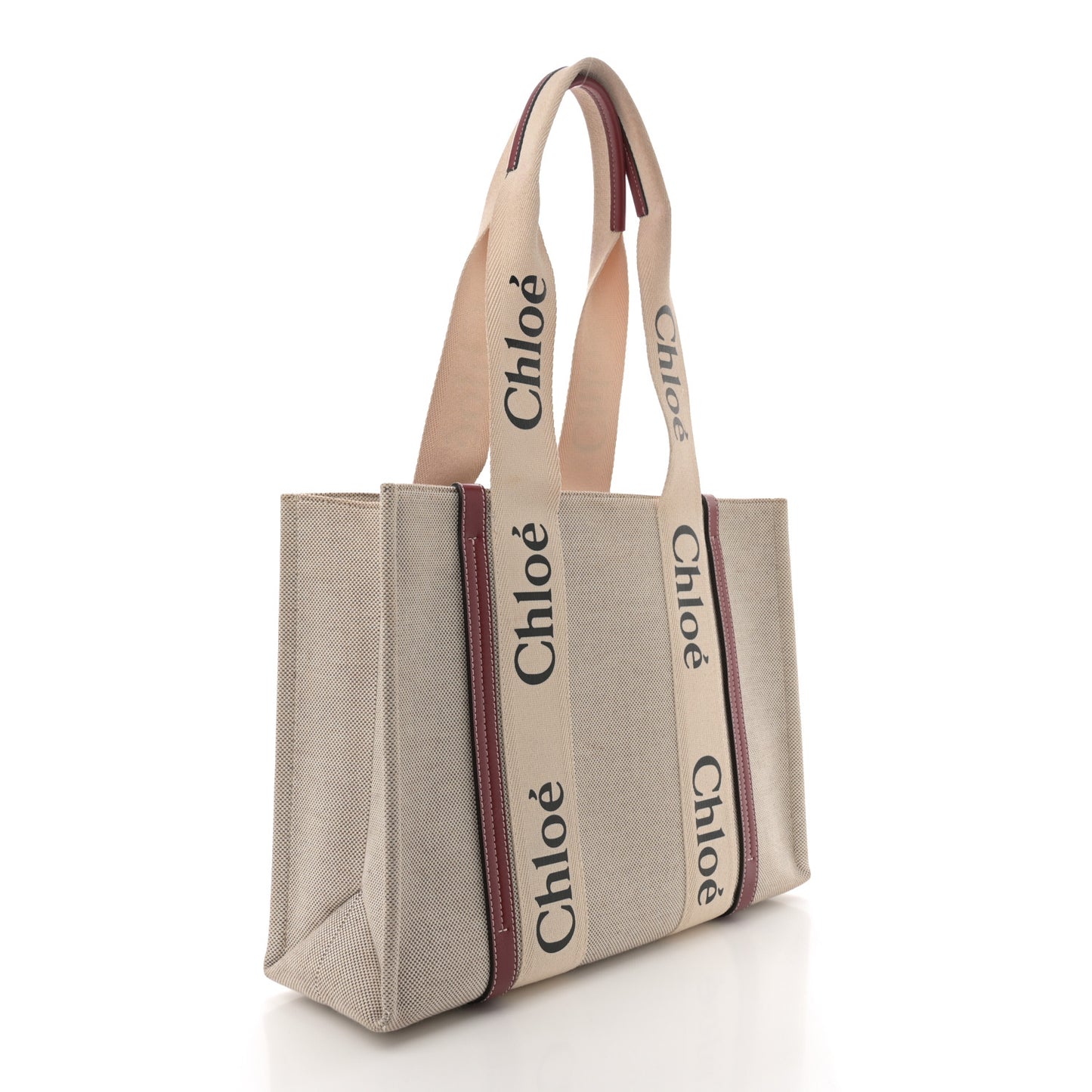 Linen Calfskin Medium Woody Ribbon Tote White Brown