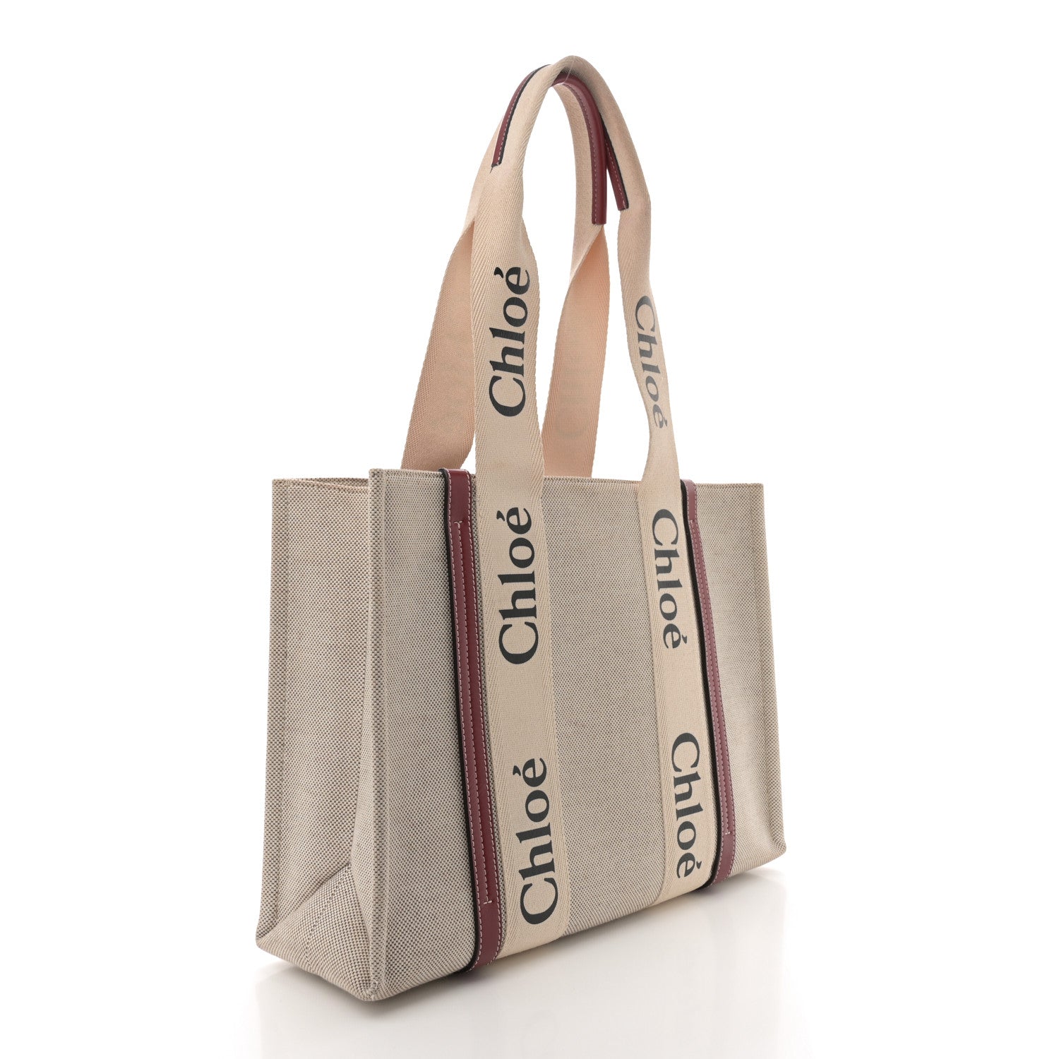 Chloe Linen Calfskin Medium Woody Ribbon Tote White Brown 3 of 14