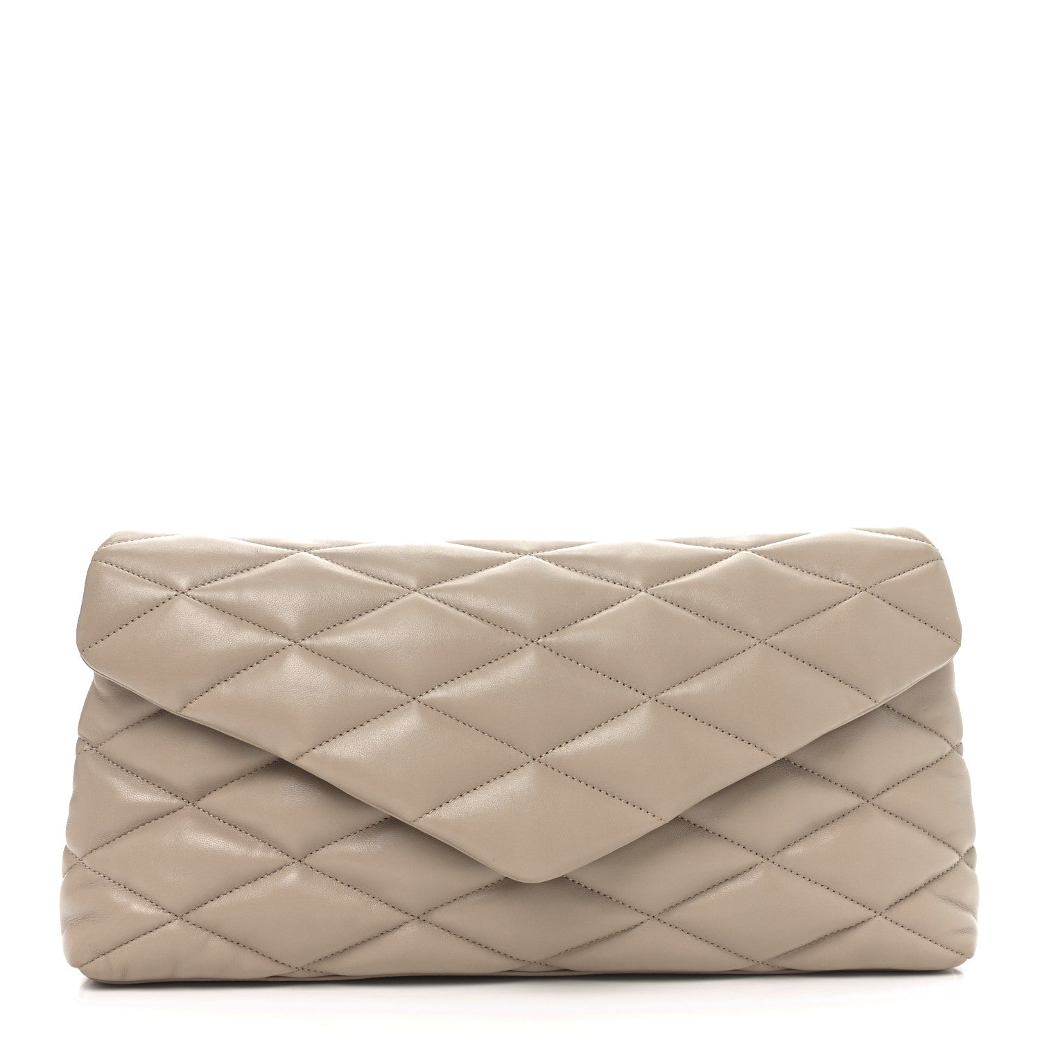 Saint Laurent Lambskin Quilted Sade Puffer Envelope Clutch Dark Beige 1 of 10