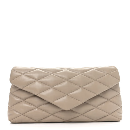 Saint Laurent Lambskin Quilted Sade Puffer Envelope Clutch Dark Beige 1 of 10