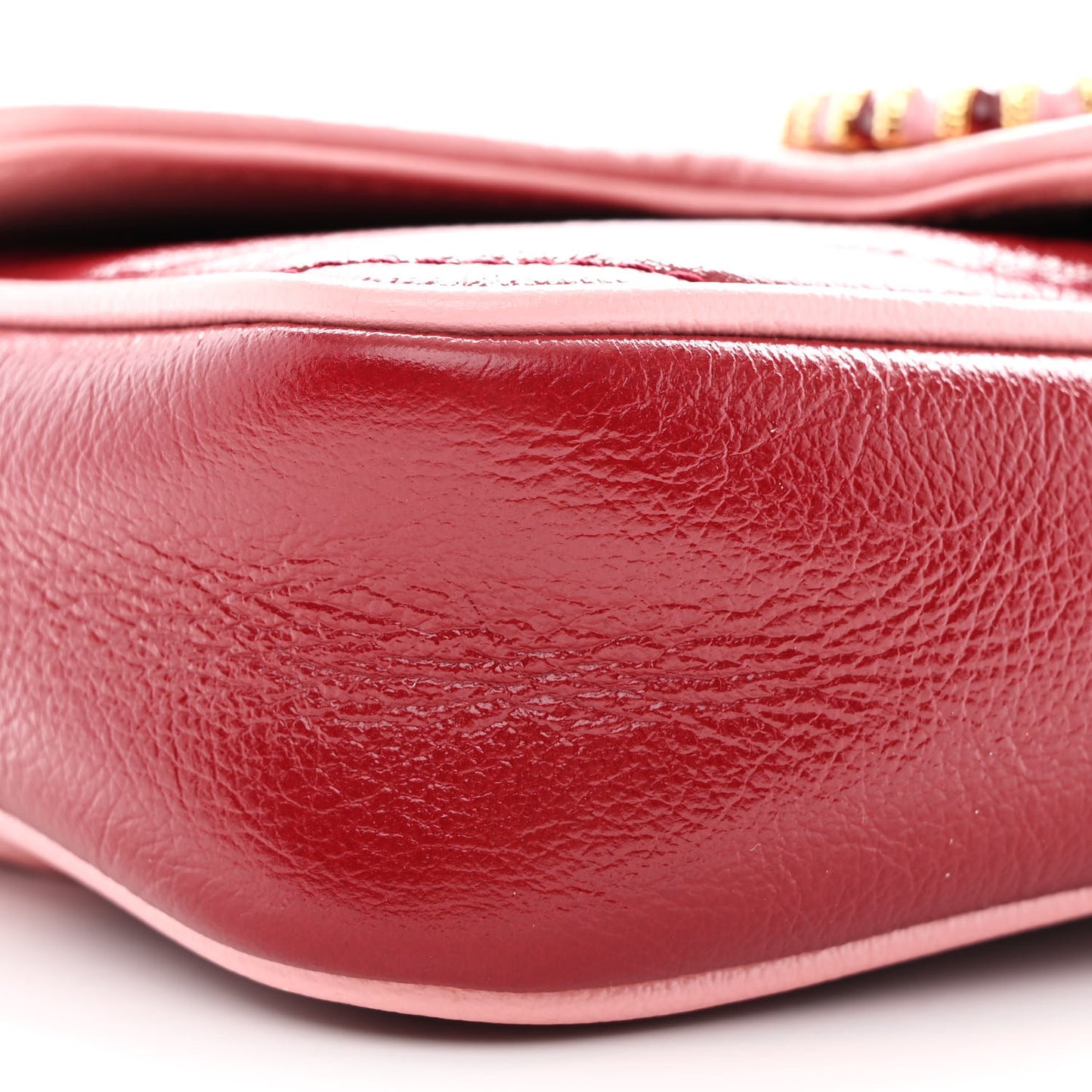 Azalea Calfskin Enamel Matelasse Diagonal Super Mini Torchon GG Marmont Shoulder Bag New Cherry Red Wild Rose