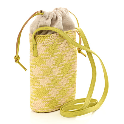 Loewe Iraca Palm Calfskin Anagram Square Pocket Bucket Bag Natural Kiwi 3 of 10