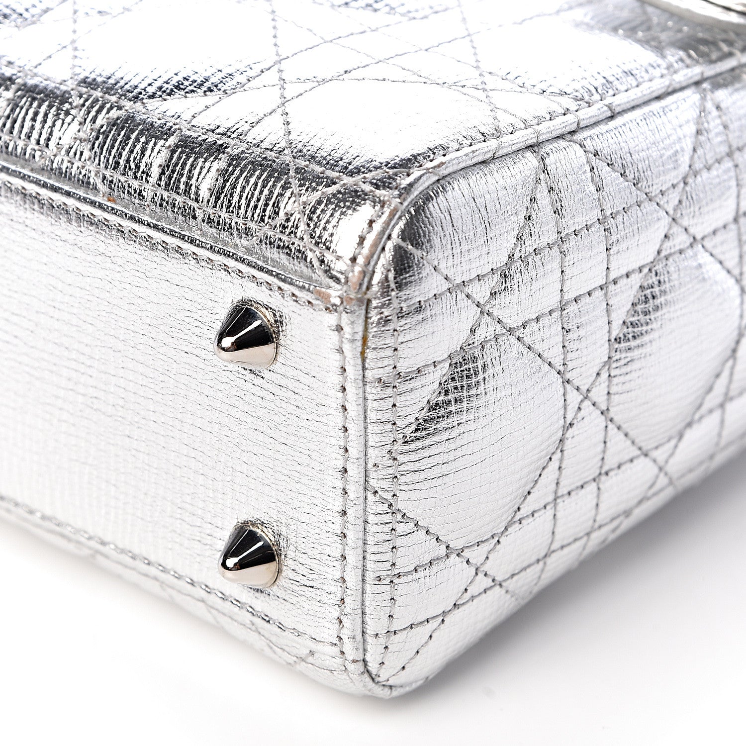 Christian Dior Metallic Grained Calfskin Cannage Small Lucky Badges My Lady Dior Silver 9 of 10