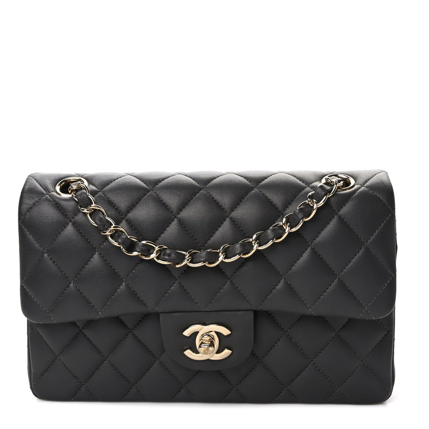 Lambskin Quilted Small Double Flap Dark Grey