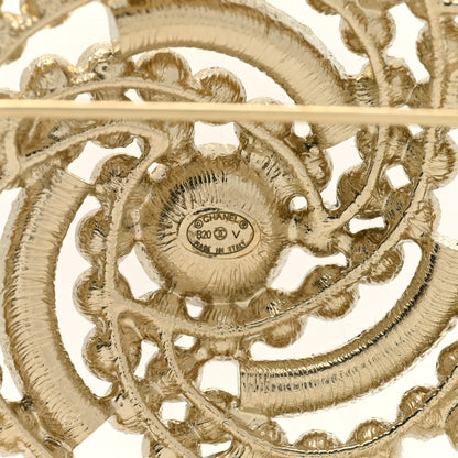 Chanel Pearl Crystal Lace Camellia Brooch Gold 4 of 5