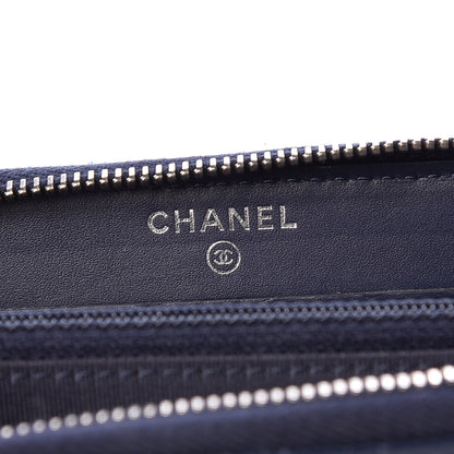 Chanel Caviar Chevron Quilted Small Zip Around Wallet Navy 6 of 10