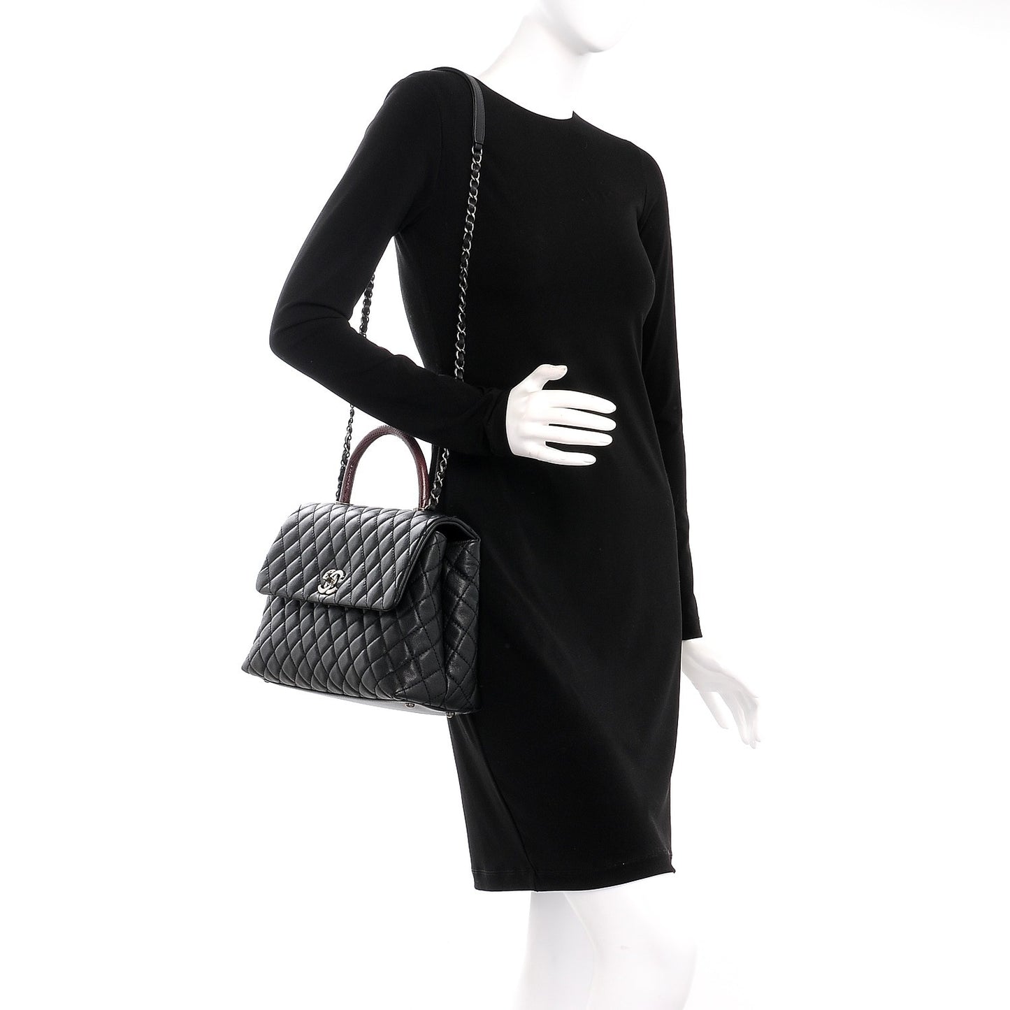 Caviar Lizard Quilted Medium Coco Handle Flap Black