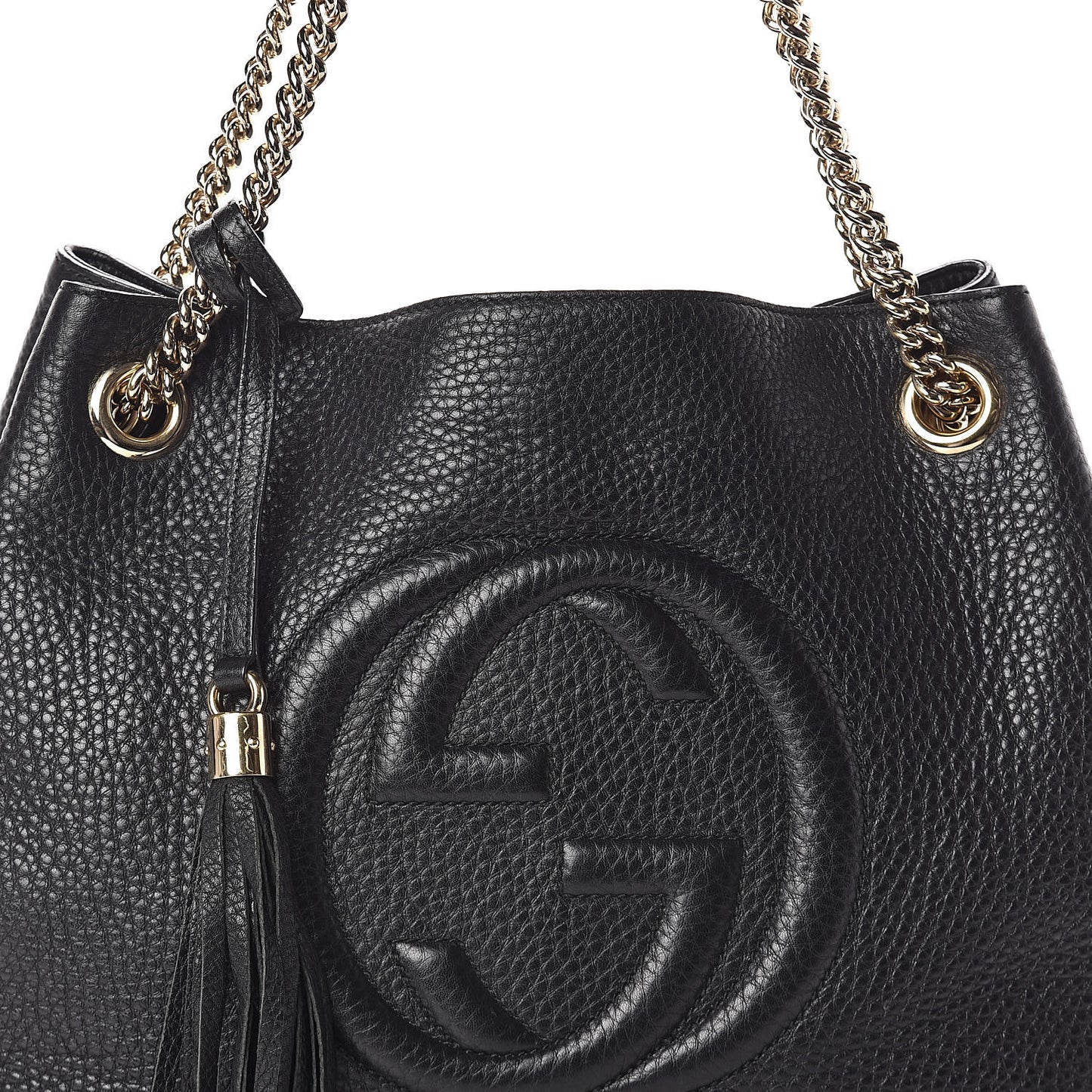 Pebbled Calfskin Medium Soho Chain Shoulder Bag Black