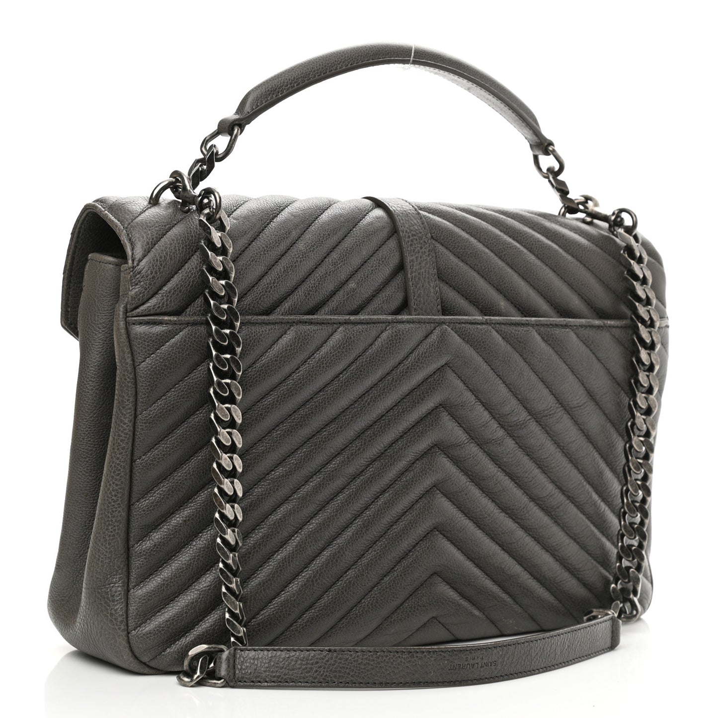 Sheepskin Matelasse Chevron Monogram Large College Satchel Dark Anthracite