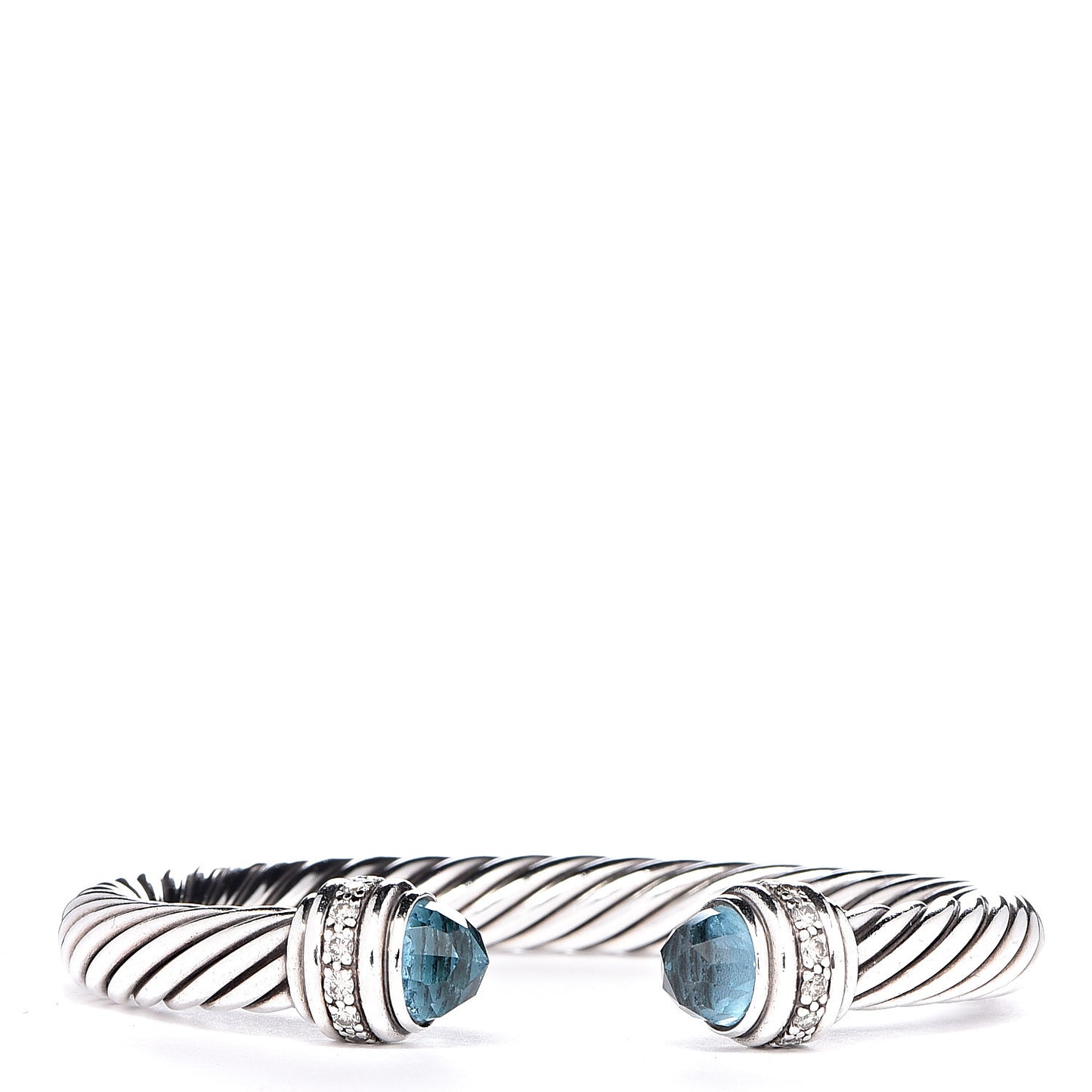 Sterling Silver Blue Topaz Diamond 7mm Cable Classics Bracelet