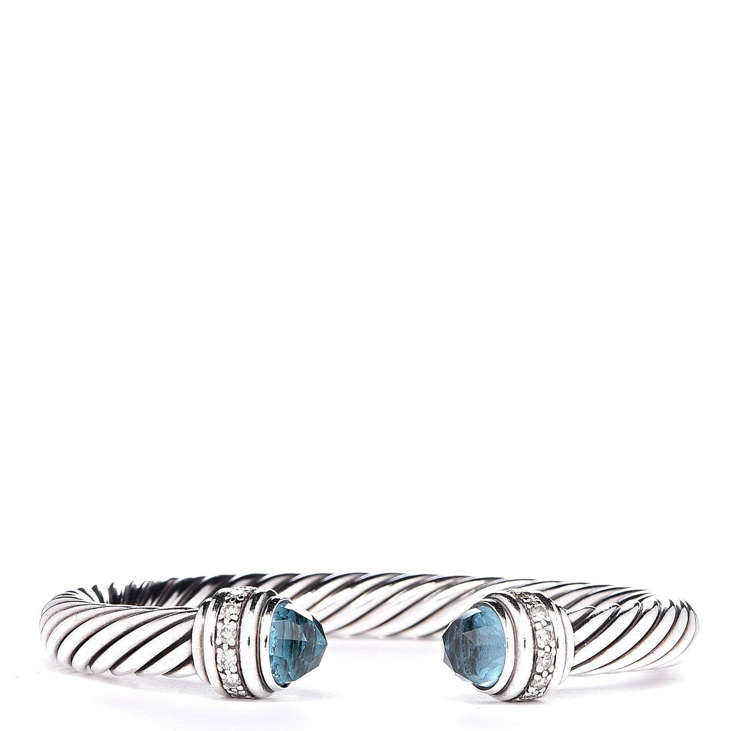 David Yurman Sterling Silver Blue Topaz Diamond 7mm Cable Classics Bracelet 1 of 6
