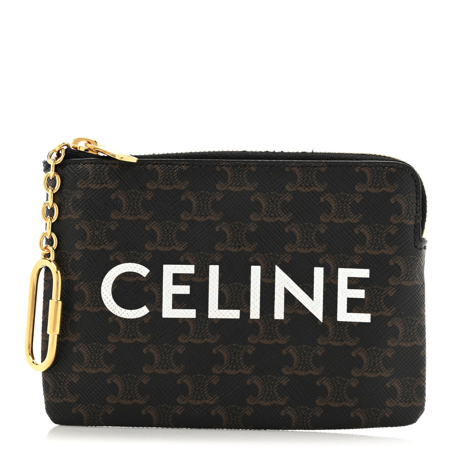 Triomphe Canvas Logo Coin and Card Pouch With Hook Black