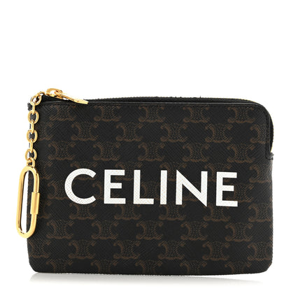 Celine Triomphe Canvas Logo Coin and Card Pouch With Hook Black 1 of 6
