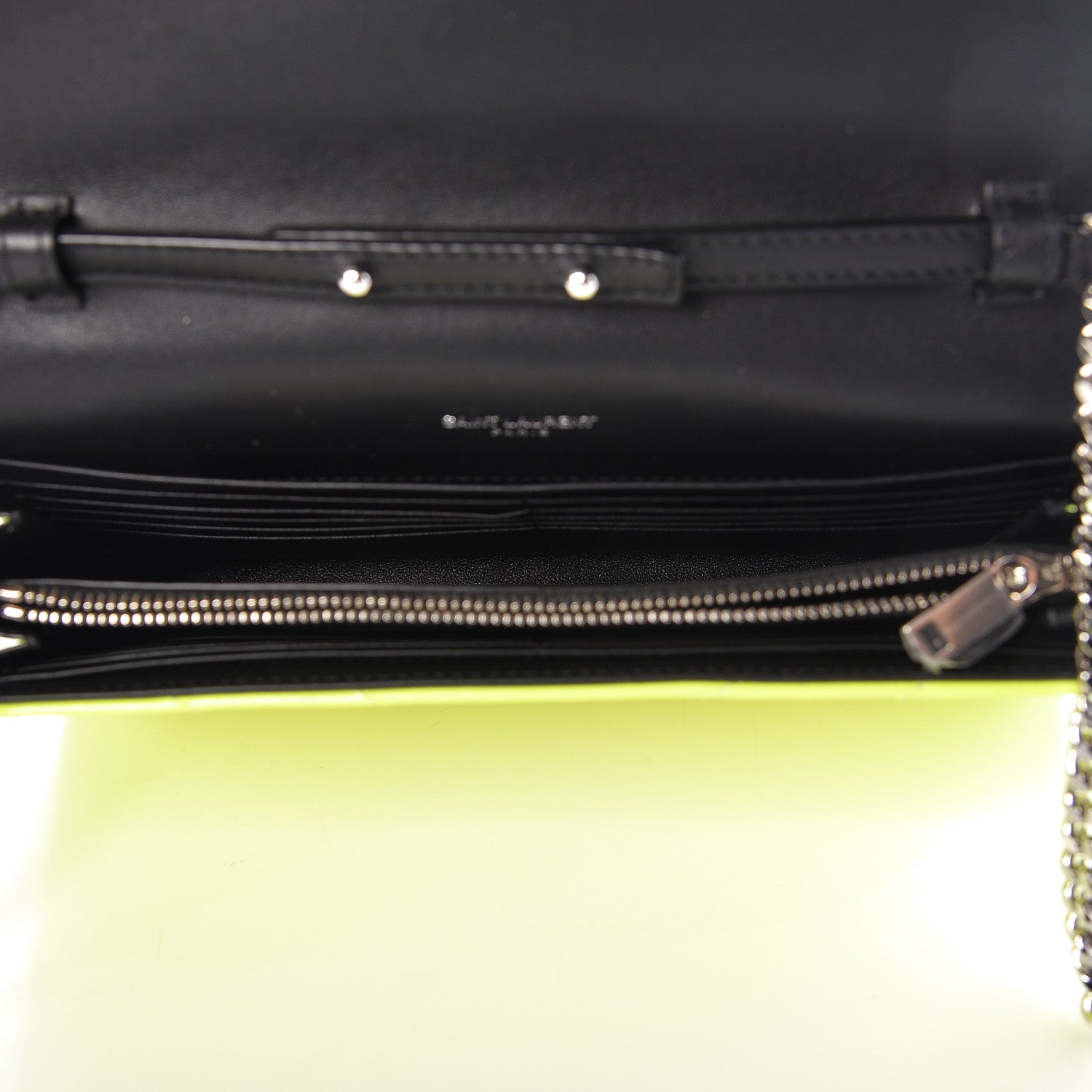 Saint Laurent Patent Grain De Poudre Matelasse Chevron Monogram Chain Wallet Neon Yellow 5 of 10