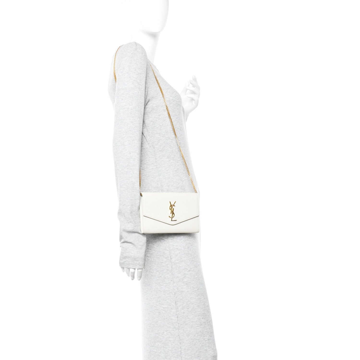 Saint Laurent Grain De Poudre Monogram Uptown Chain Wallet Crema Soft 2 of 12