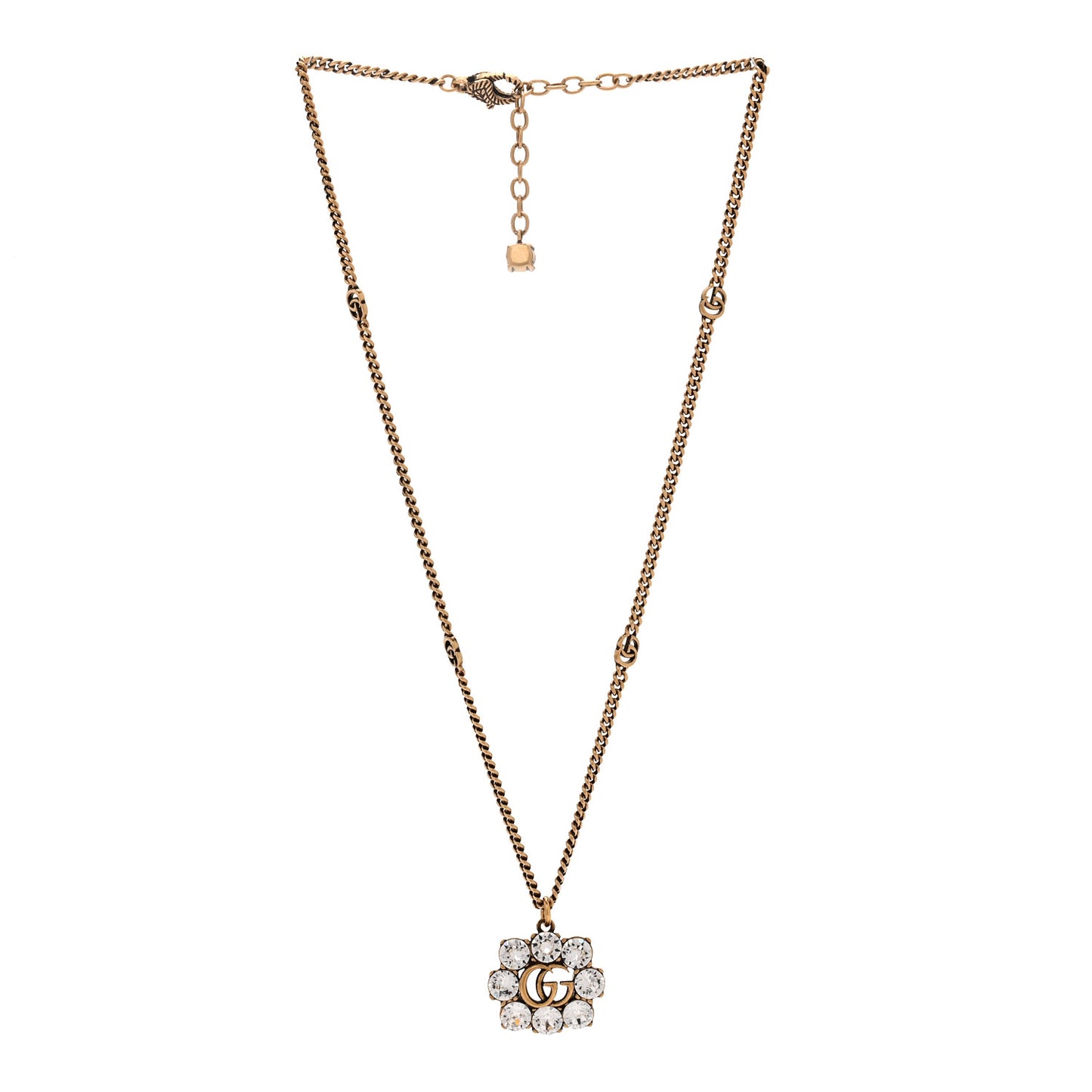 Crystal Embellished Double G Necklace Aged Gold