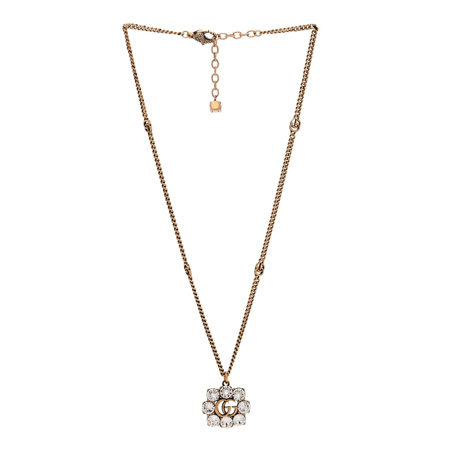 Gucci Crystal Embellished Double G Necklace Aged Gold 3 of 6