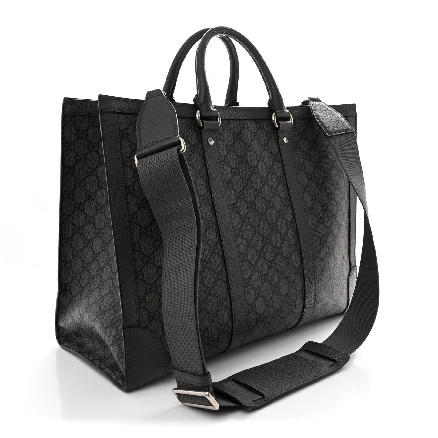 GG Supreme Monogram Textured Dollar Calfskin Large Ophidia Tote Bag Grey Black Graphite Grey