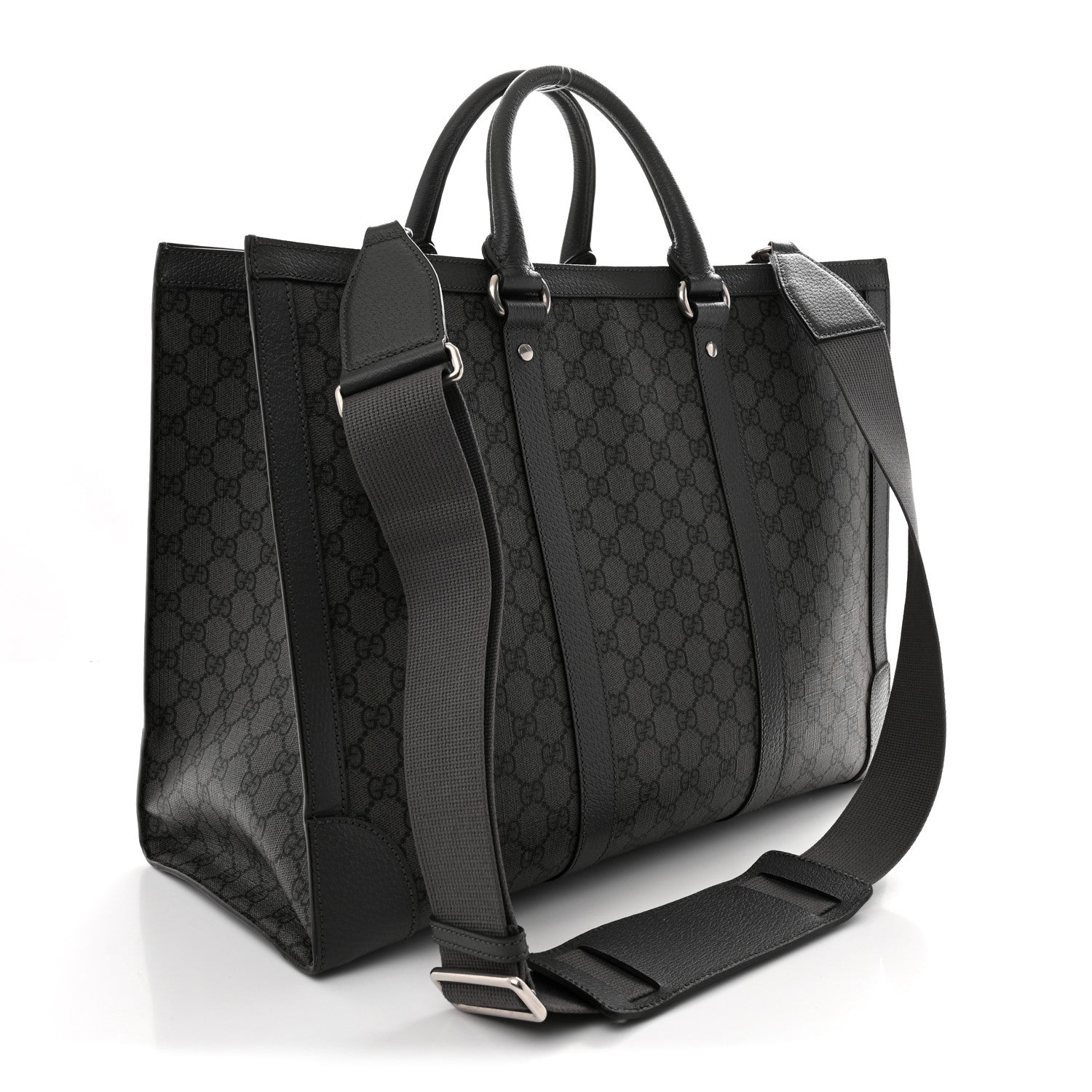 Gucci GG Supreme Monogram Textured Dollar Calfskin Large Ophidia Tote Bag Grey Black Graphite Grey 3 of 14