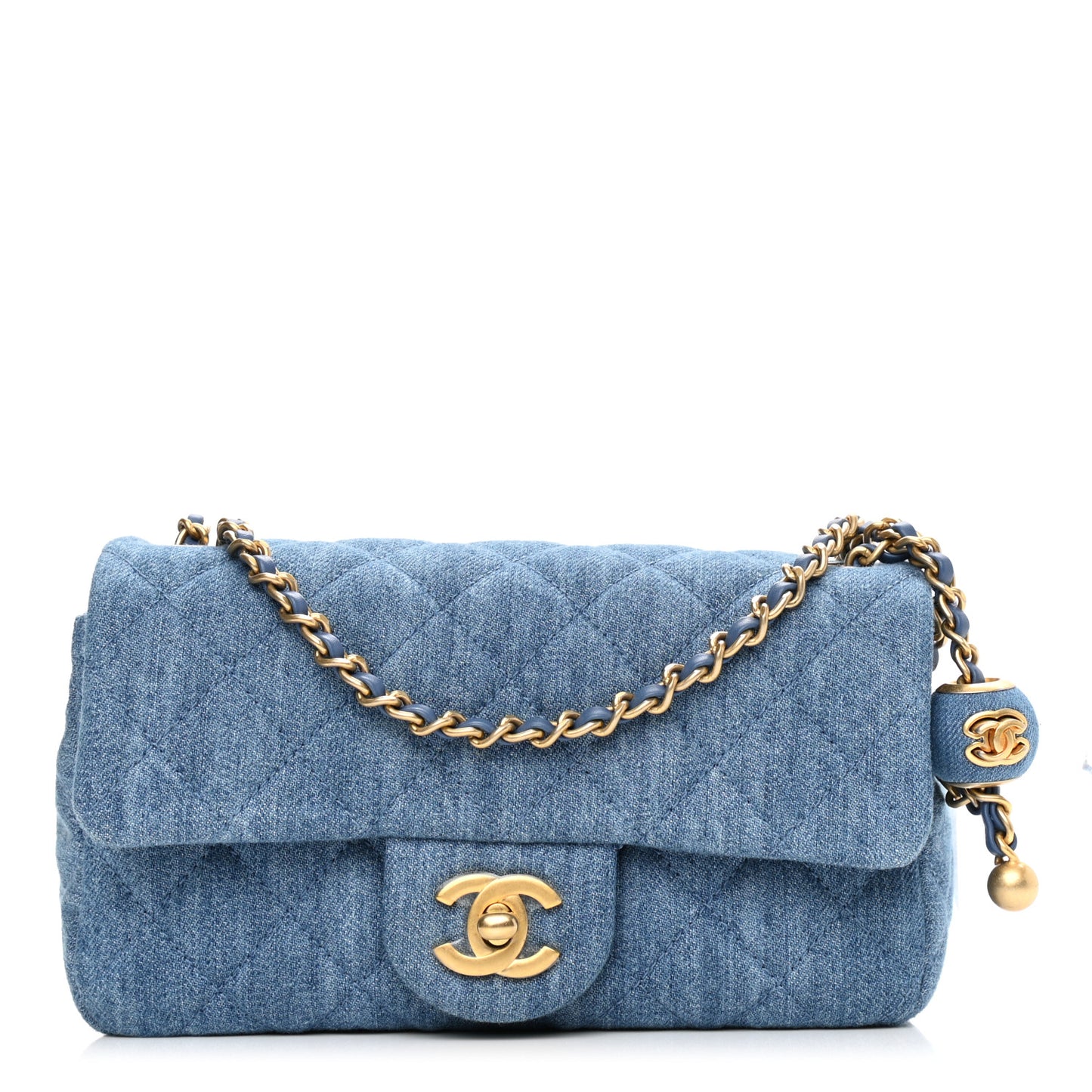 Denim Quilted Mini Pearl Crush Rectangular Flap Blue