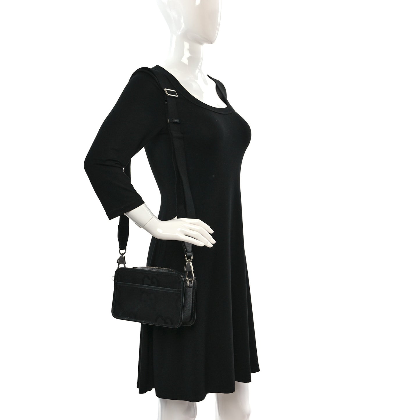 Monogram Jumbo GG Textured Dollar Calfskin Web Mini Crossbody Bag Black