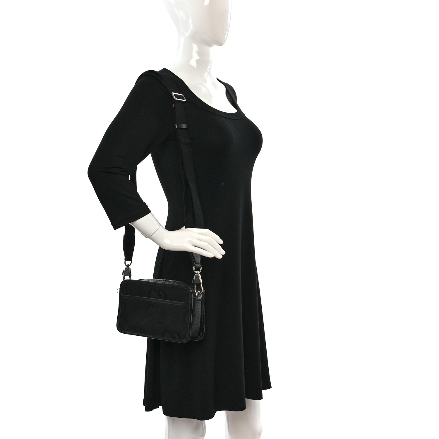 Gucci Monogram Jumbo GG Textured Dollar Calfskin Web Mini Crossbody Bag Black 2 of 9