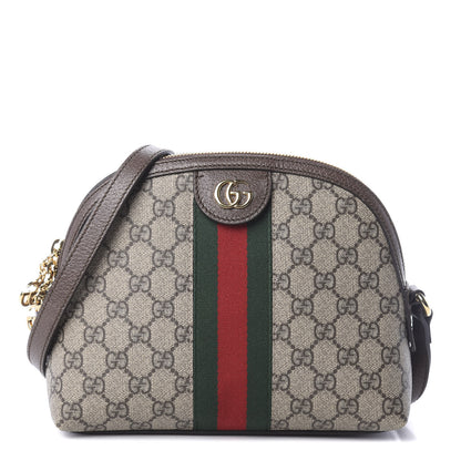 Gucci GG Supreme Monogram Textured Dollar Calfskin Web Small Ophidia Dome Shoulder Bag Beige Ebony New Acero 1 of 9