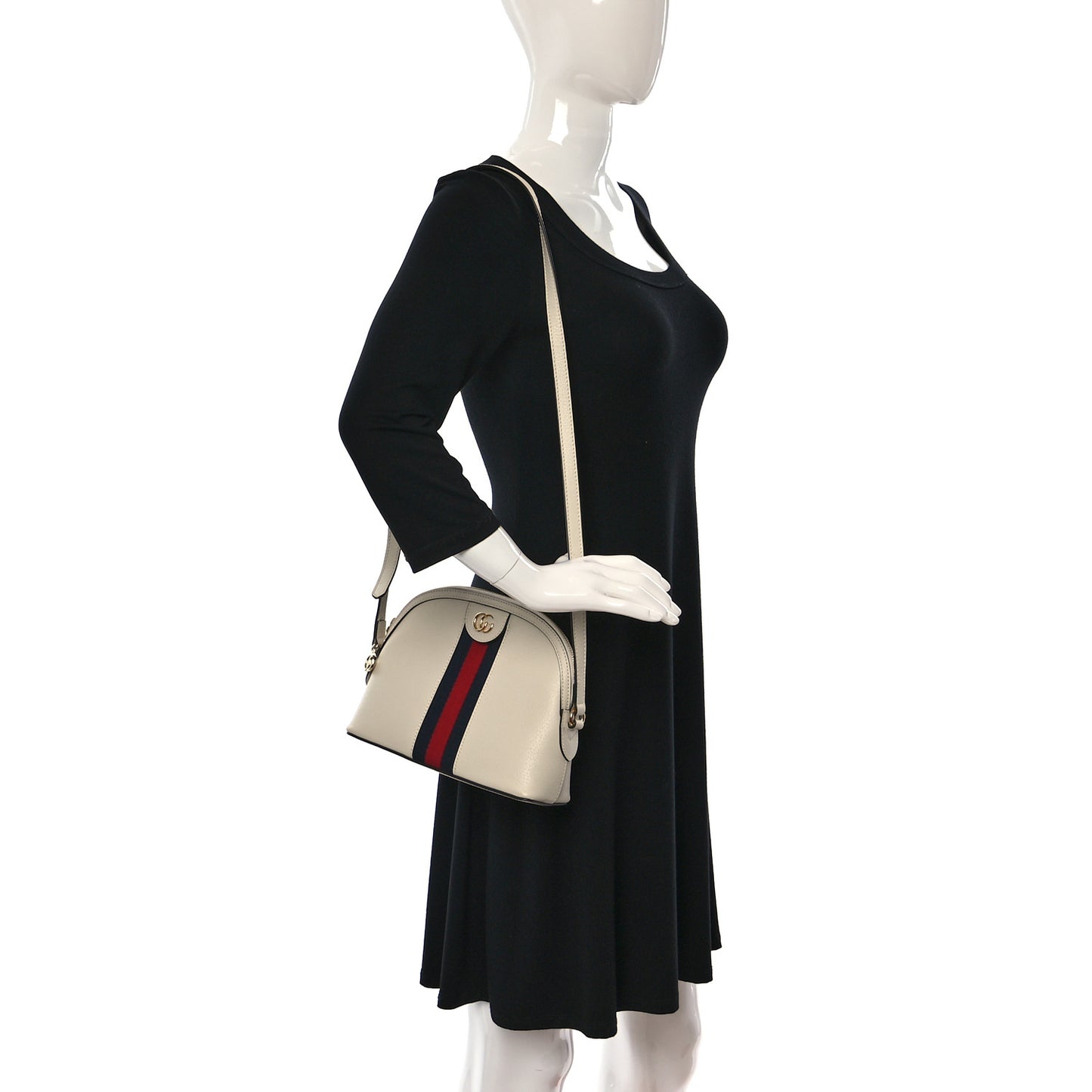 Textured Dollar Calfskin Web Small Ophidia Dome Shoulder Bag Mystic White