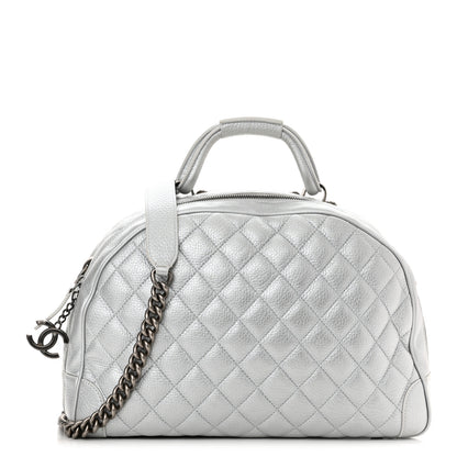 Chanel Metallic Calfskin Quilted Medium Airlines Round Trip Bowling Bag Silver 1 of 10