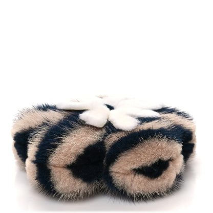 Fendi Mink Fur Vitello Dolce Pequin Flowerland Bag Charm Navy White 3 of 5