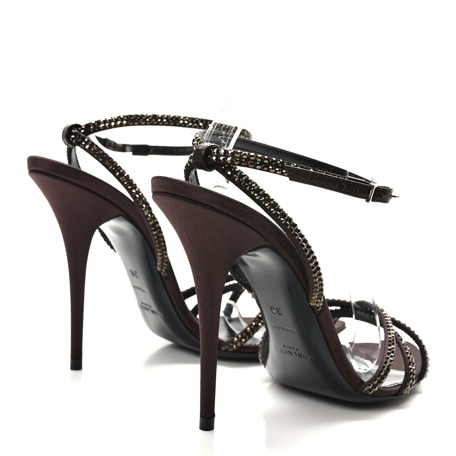 Saint Laurent Satin Crystal Ava 105 Sandals 38 Brown 4 of 8