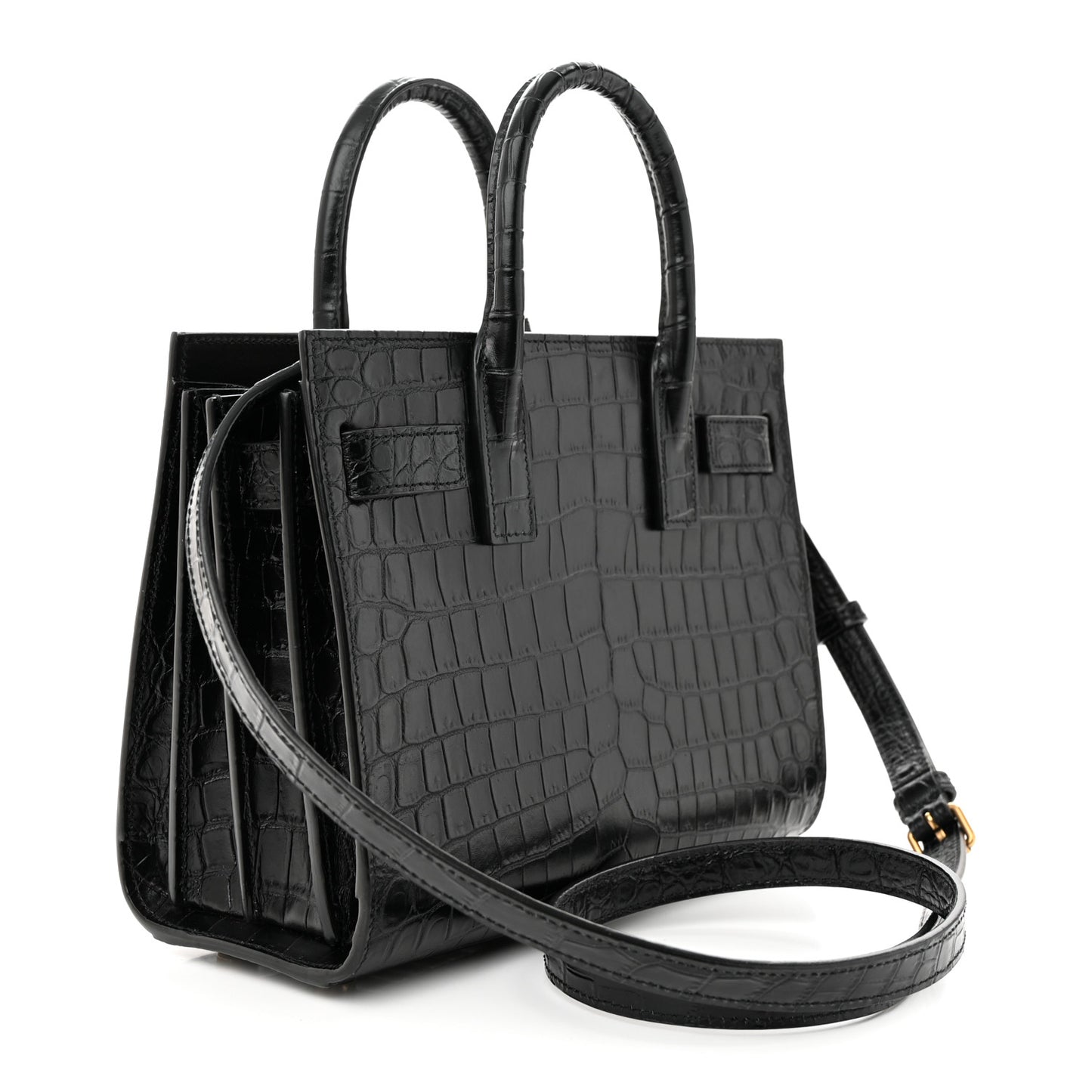 Calfskin Crocodile Embossed Nano Sac De Jour Black