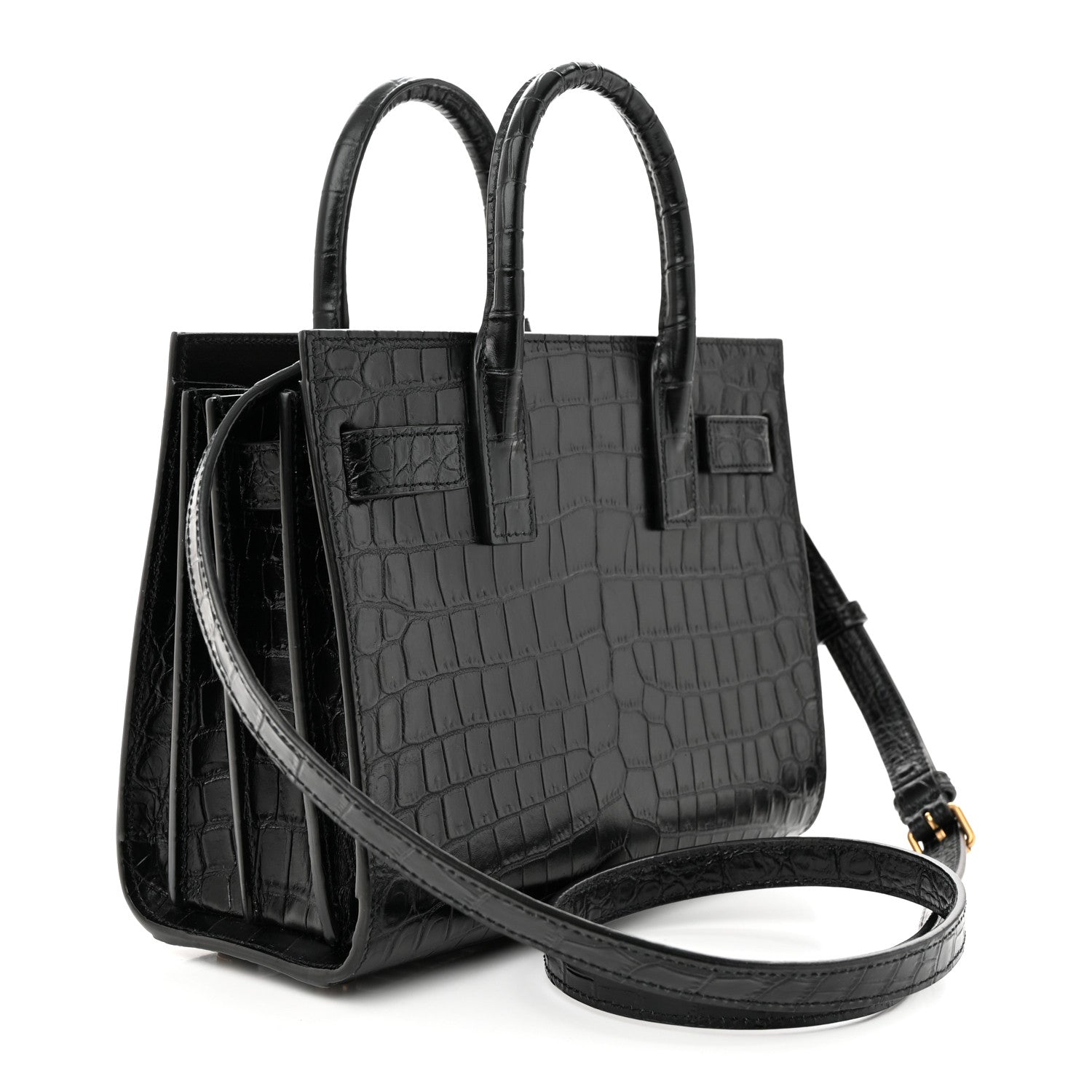 Saint Laurent Calfskin Crocodile Embossed Nano Sac De Jour Black 3 of 11
