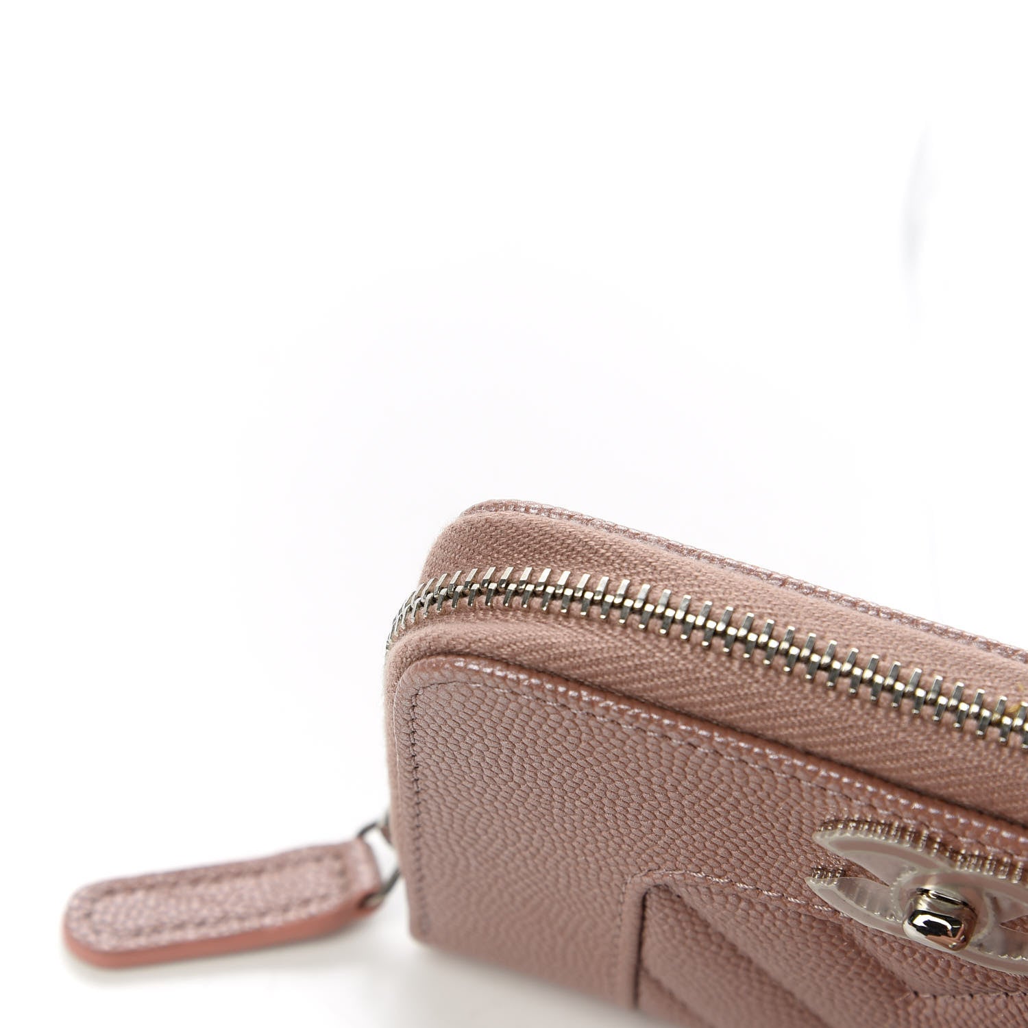 Chanel Metallic Caviar Chevron Quilted Vintage Mademoiselle Zip Coin Purse Pink 12 of 12