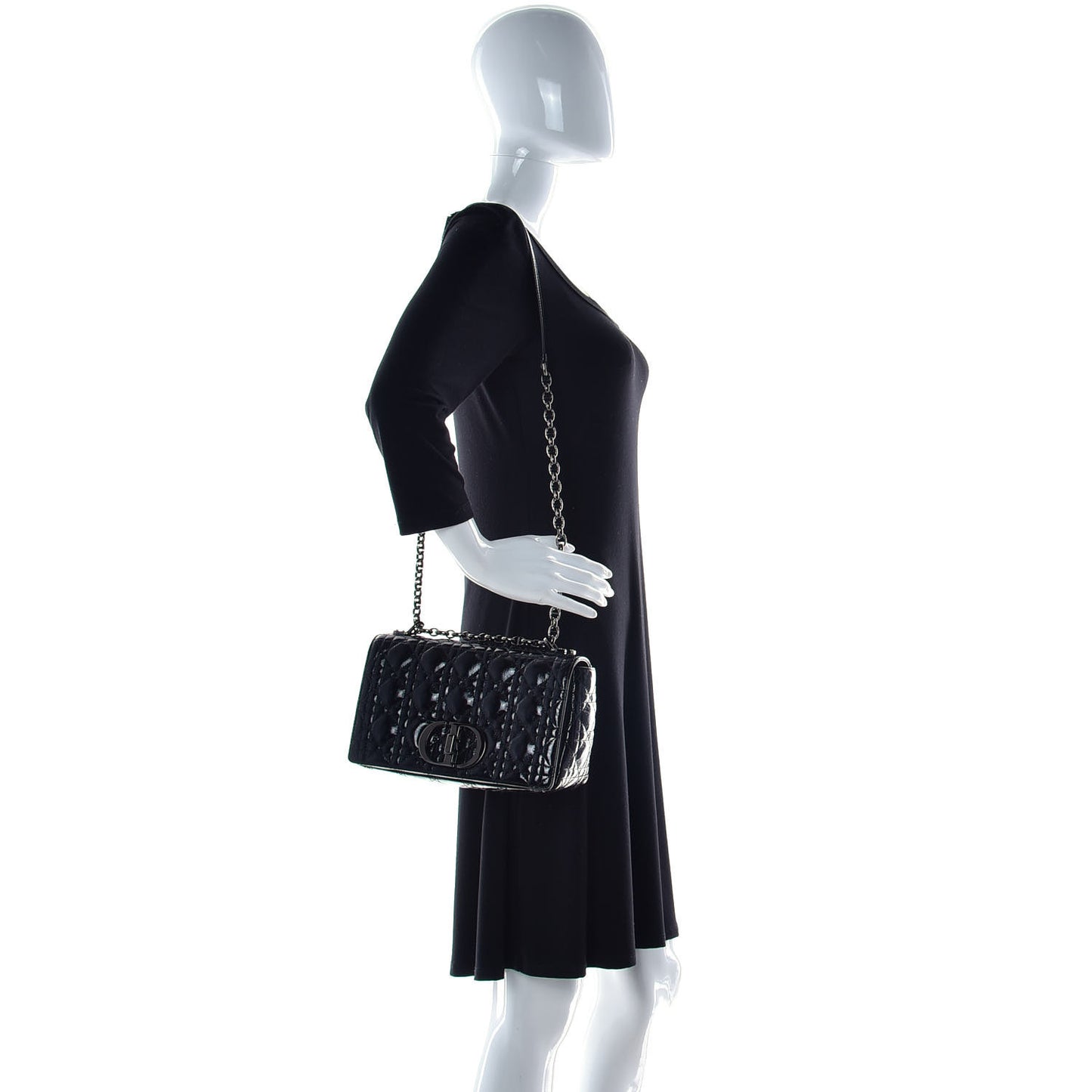 Crinkled Patent Lambskin Cannage Medium Caro Bag Black